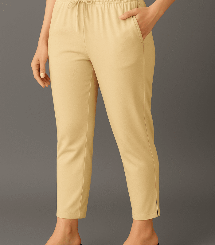 yellow cotton straight cut pants