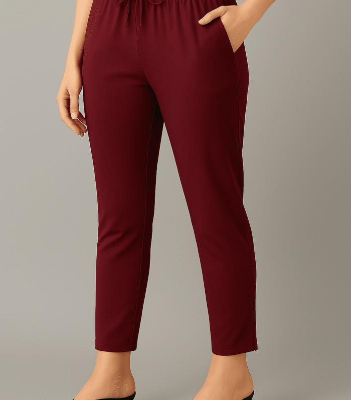 Cotton Maroon Straight Cut Pants
