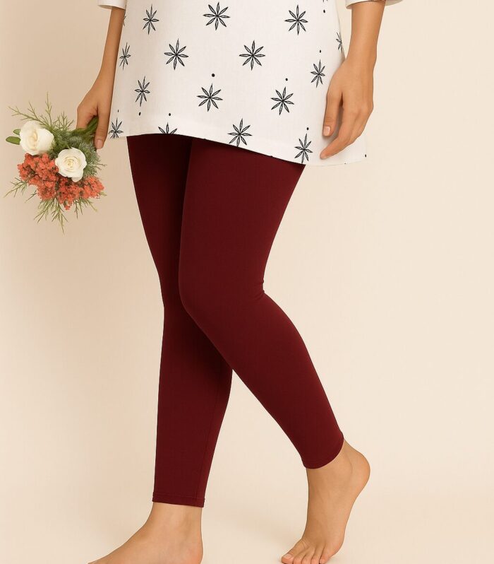 Maroon ankle length leggings for women