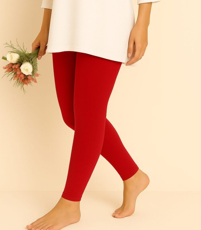 Red Ankle length leggings for women