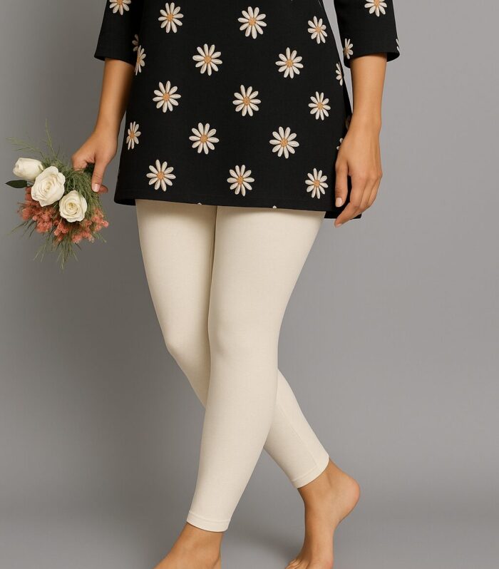 Cream ankle length leggings for women