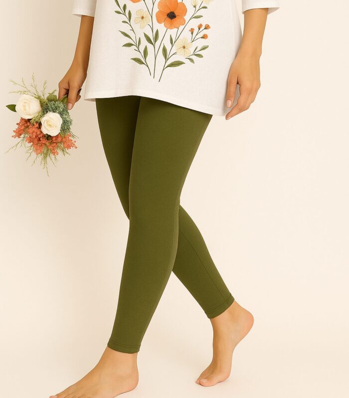 Army green ankle length leggings for women