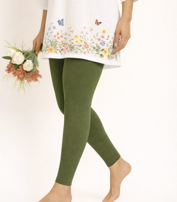 Forest olive ankle length leggings for women