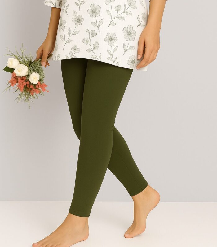 Olive green ankle length leggings for women