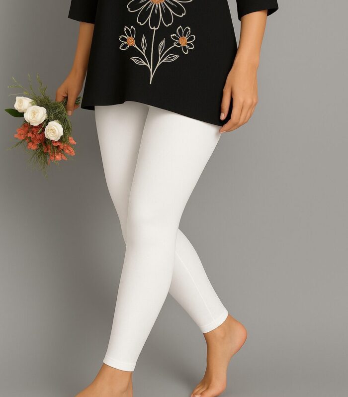 White ankle length leggings for women