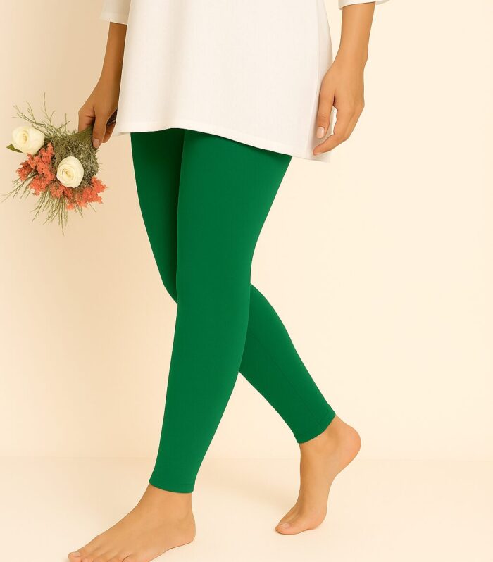 Leaf green ankle length leggings for women