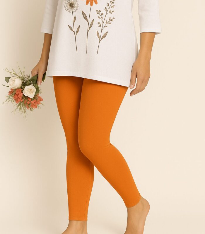 Rust orange ankle length leggings for women
