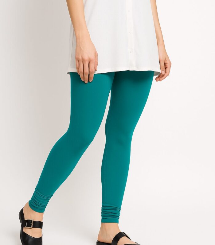 Teal green ankle length leggings for women