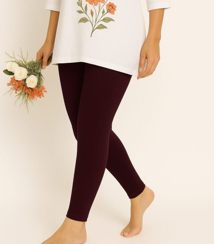 Dark wine ankle length leggings for women
