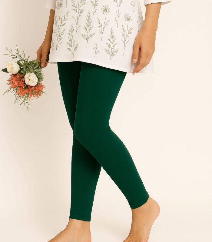 Bottle green ankle length leggings for women