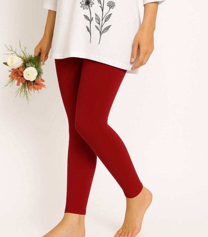 Deep red ankle length leggings for women