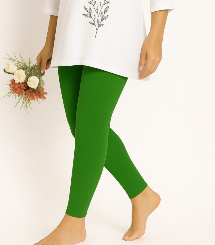 Parrot green ankle length leggings for women