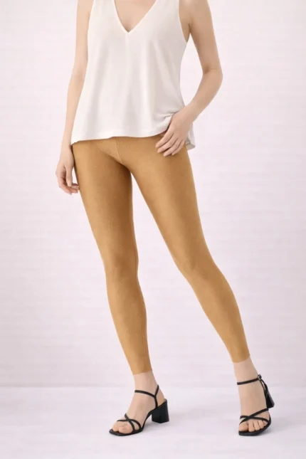 Camel shimmer ankle leggings for women