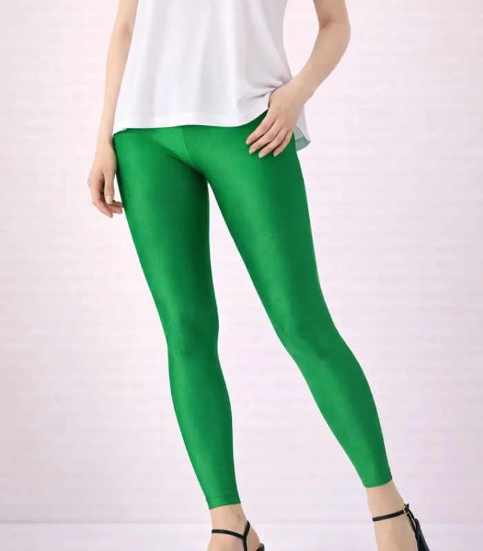 Leaf green shimmer ankle leggings for women