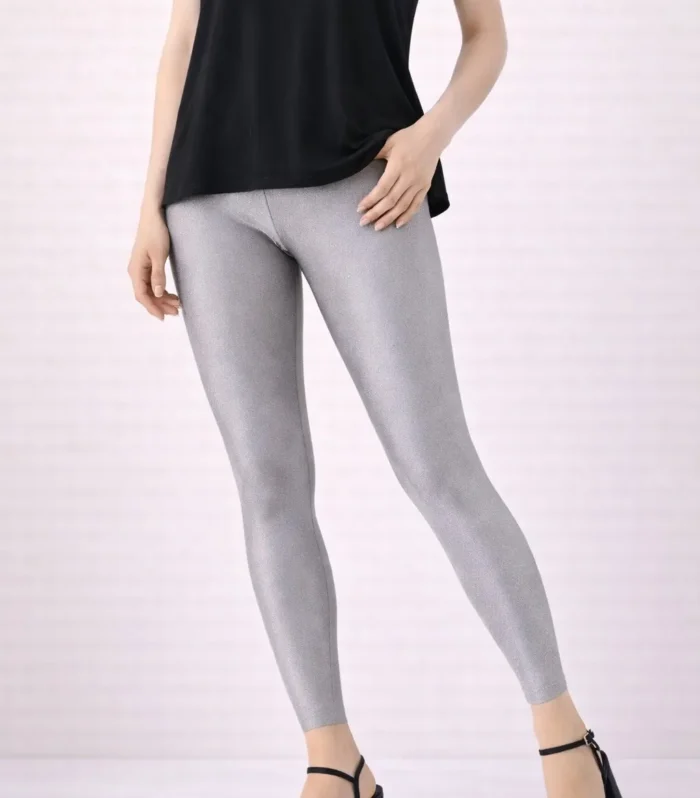 Grey shimmer ankle leggings for women