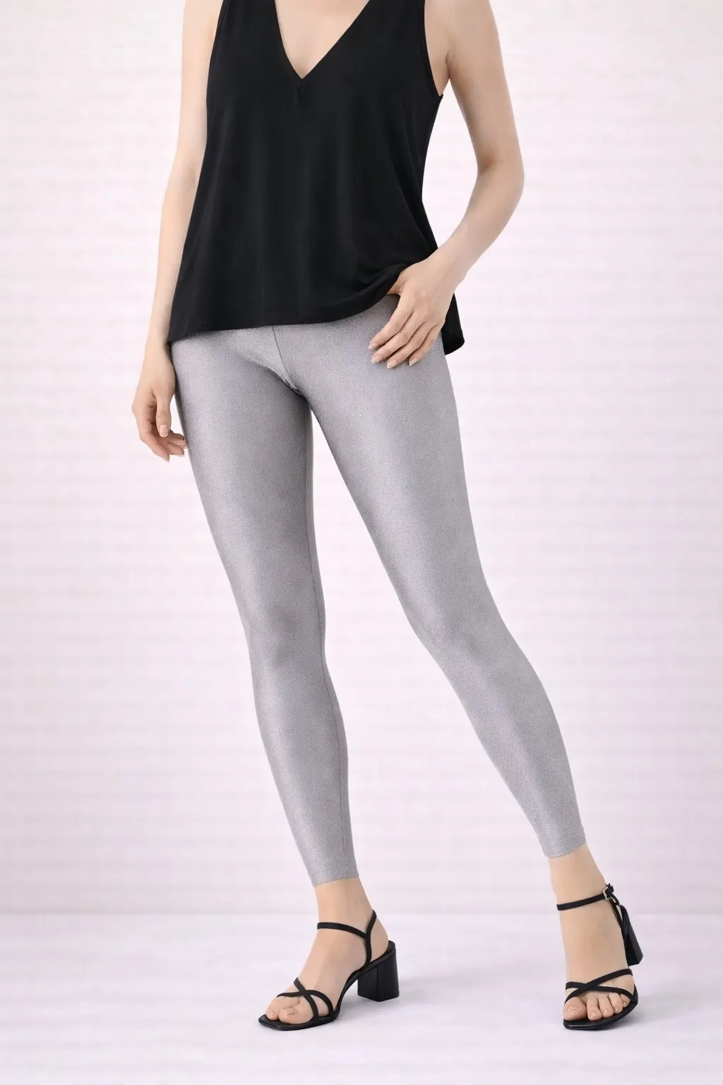 Grey shimmer ankle leggings for women