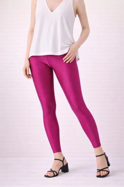 Hot pink shimmer ankle leggings for women