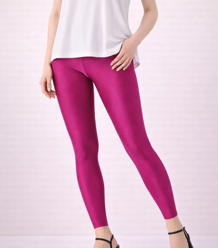 Hot pink shimmer ankle leggings for women