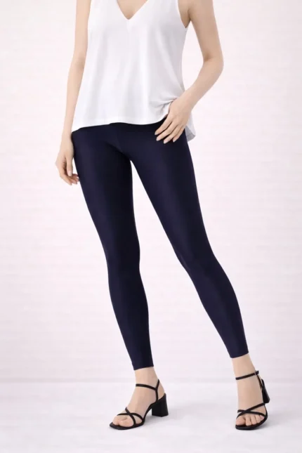 Navy blue shimmer ankle leggings for women