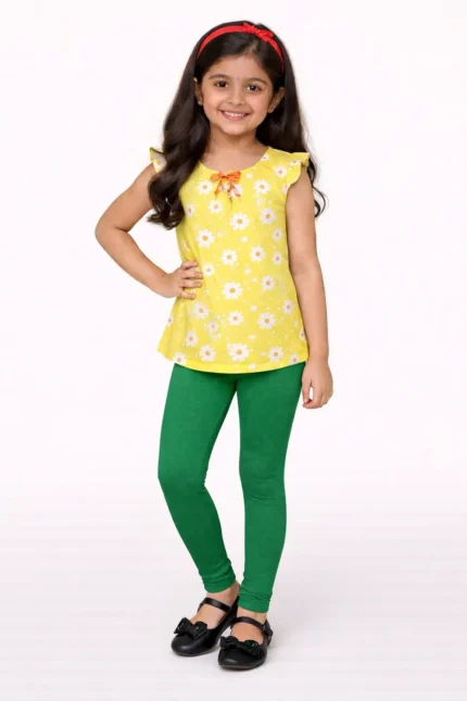 Leaf green leggings for kids