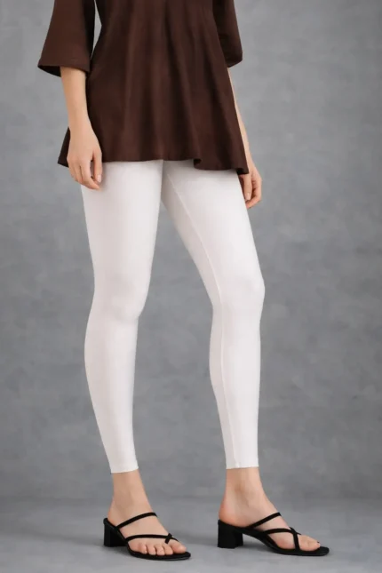 White shimmer ankle leggings for women