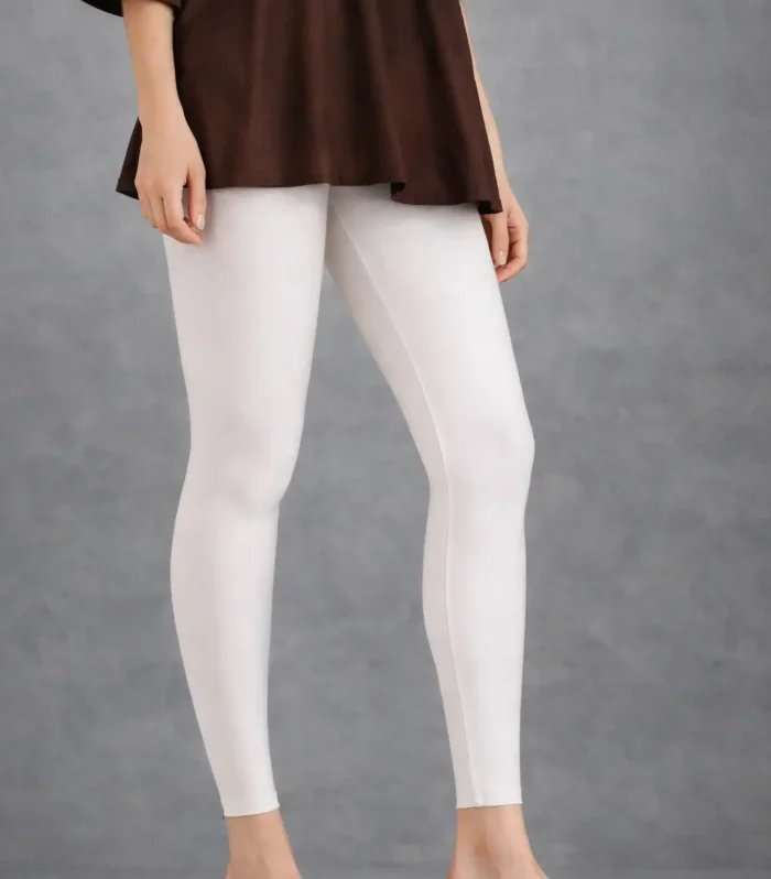 White shimmer ankle leggings for women