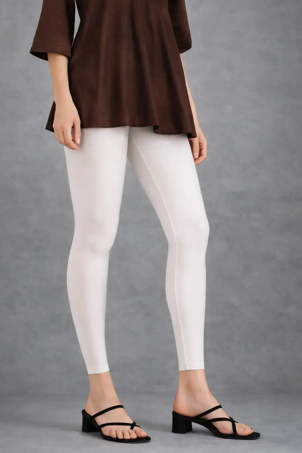 White shimmer ankle leggings for women