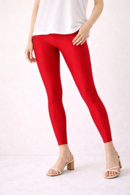 Red shimmer ankle leggings for women