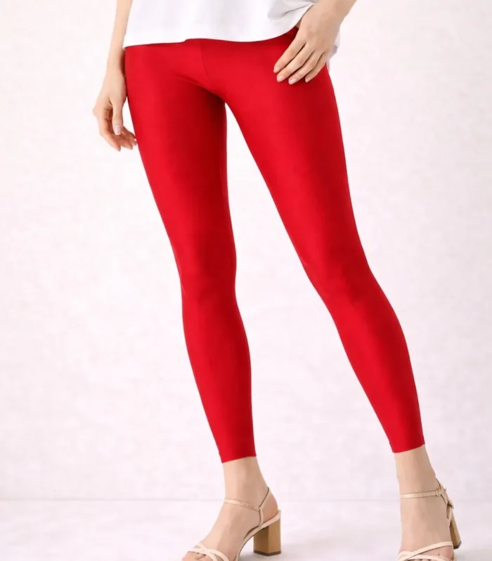 Red shimmer ankle leggings for women